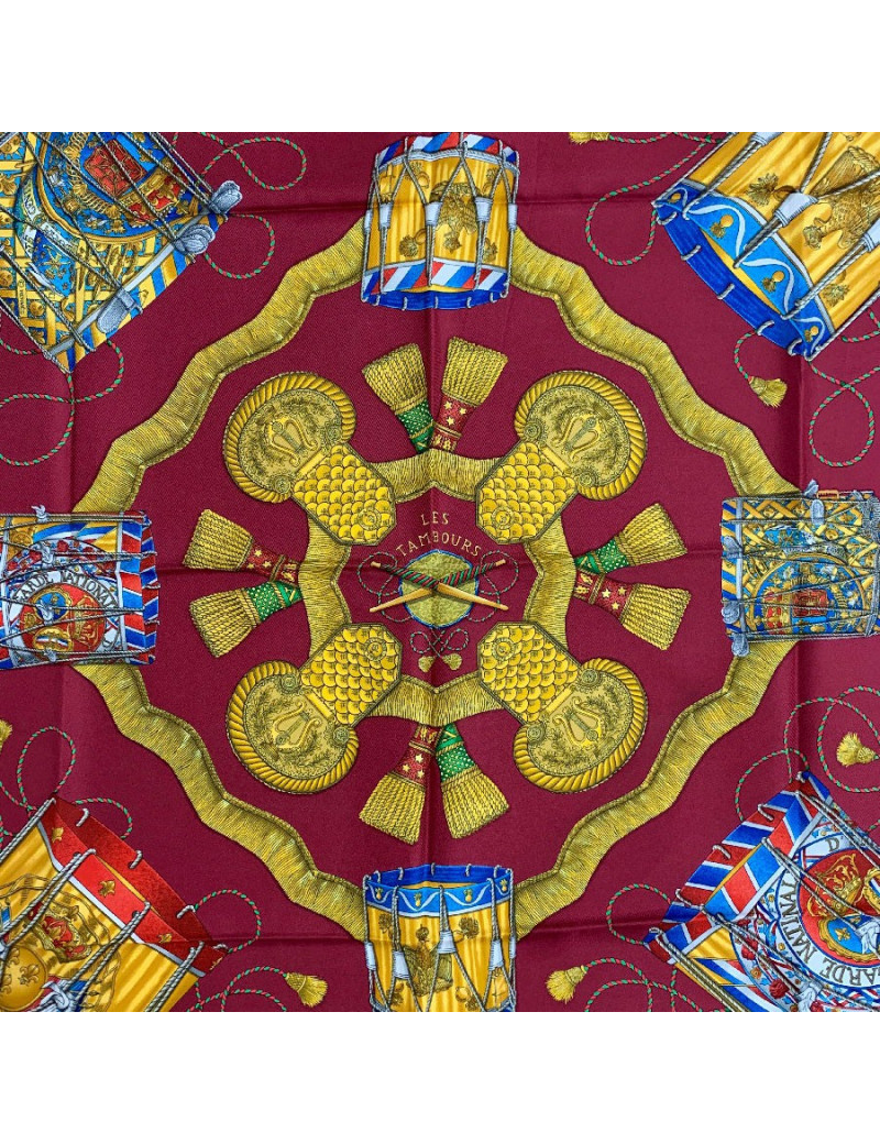 HERMES Les Tambours silk square scarf