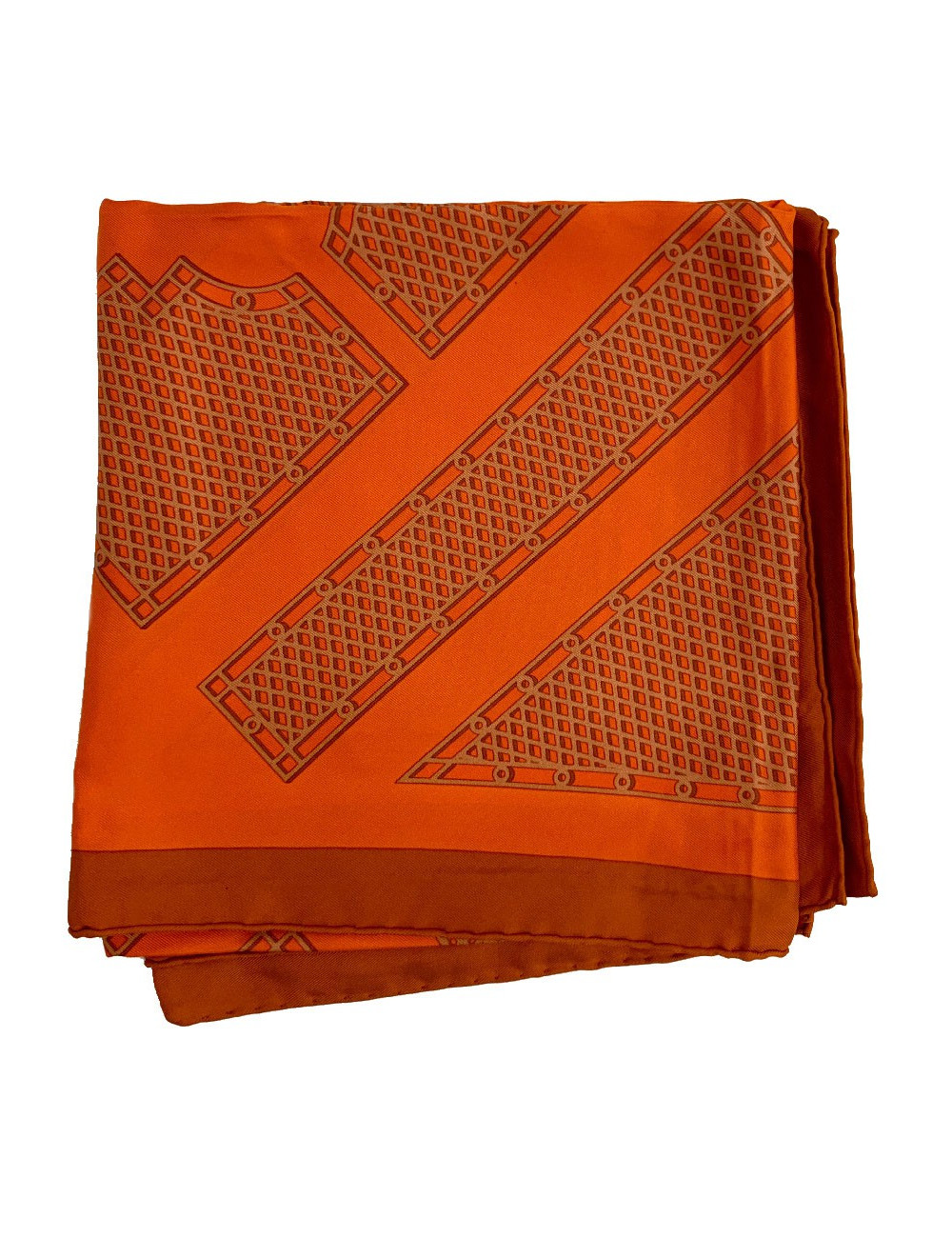 Carré HERMES "HERMES SELLIER" soie 100% orange