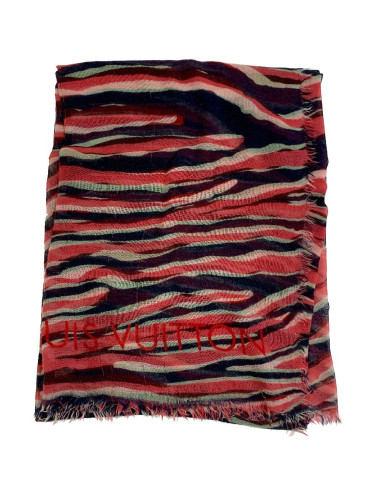 Foulard LOUIS VUITTON rayé en cachemire et soie à petite franges 2