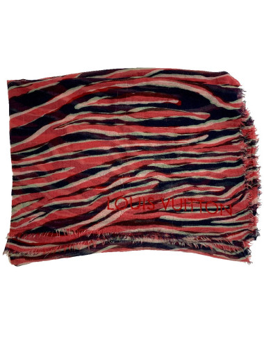 Foulard LOUIS VUITTON rayé en cachemire et soie à petite franges