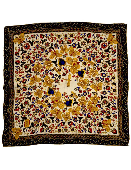 Carré de soie YVES SAINT LAURENT noir, or et beige