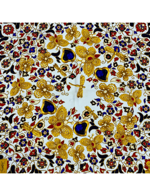 Carré de soie YVES SAINT LAURENT noir, or et beige