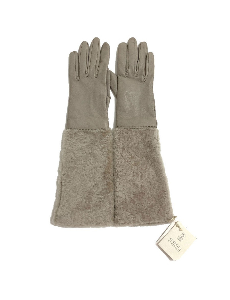 Gants BRUNELLO CUCINELLI beige en cuir et fourrure Taille M