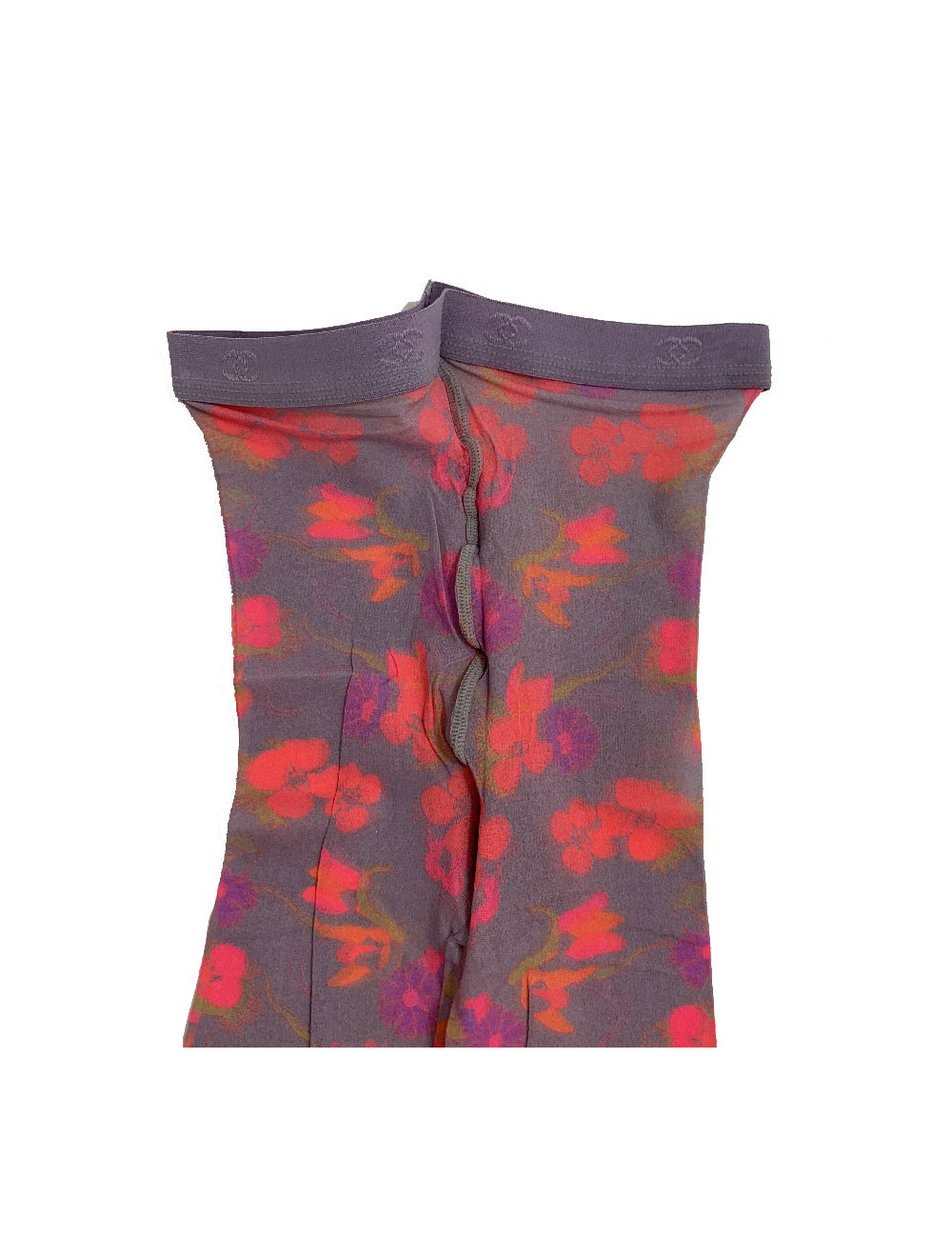 Collant CHANEL parme à motifs fleuris