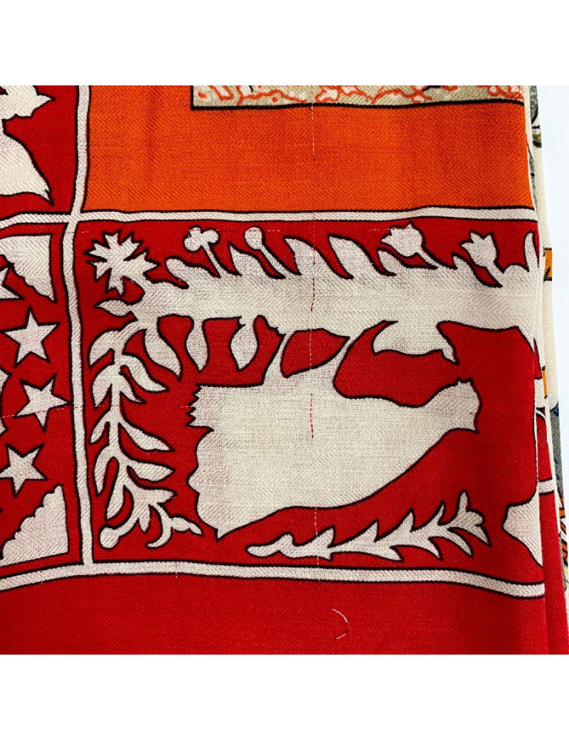 Scarf HERMES cashmere and silk red, white and multi-colored patterns