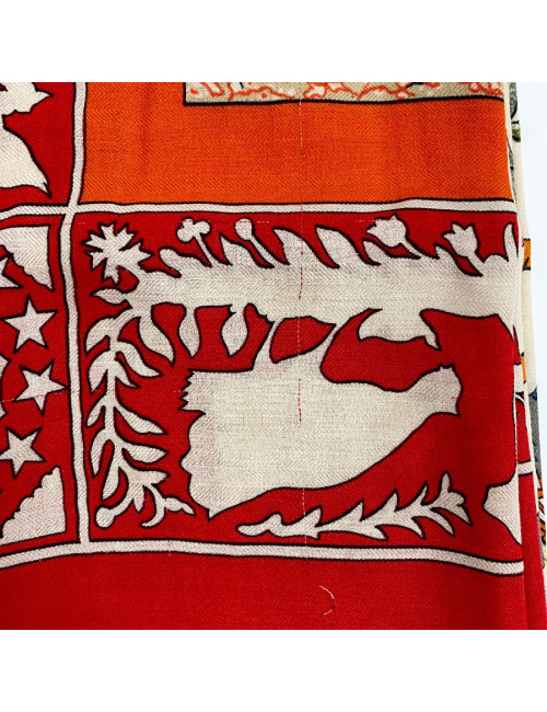 Scarf HERMES cashmere and silk red, white and multi-colored patterns