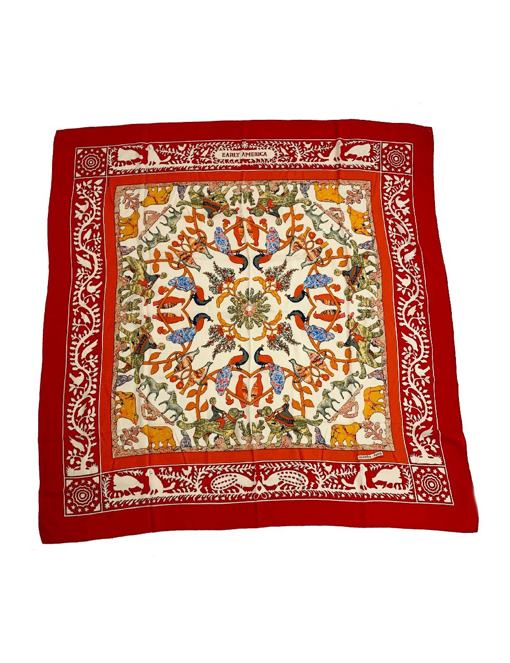 Scarf HERMES cashmere and silk red, white and multi-colored patterns