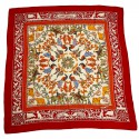 Scarf HERMES cashmere and silk red, white and multi-colored patterns
