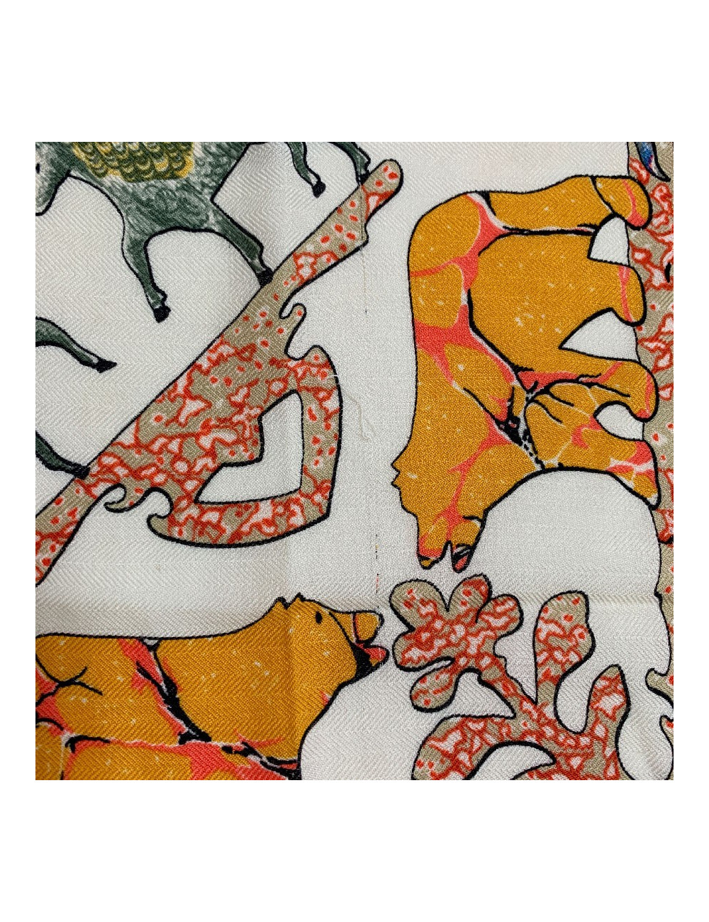 Scarf HERMES cashmere and silk red, white and multi-colored patterns