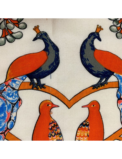 Scarf HERMES cashmere and silk red, white and multi-colored patterns