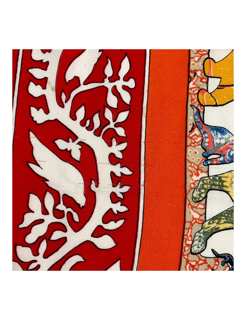 Scarf HERMES cashmere and silk red, white and multi-colored patterns