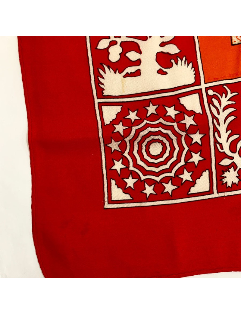 Scarf HERMES cashmere and silk red, white and multi-colored patterns