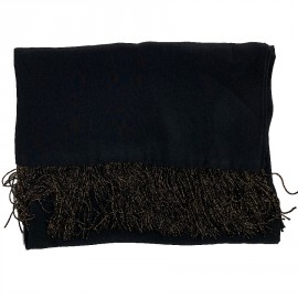 YVES SAINT LAURENT vintage black silk scarf with black and gold fringes