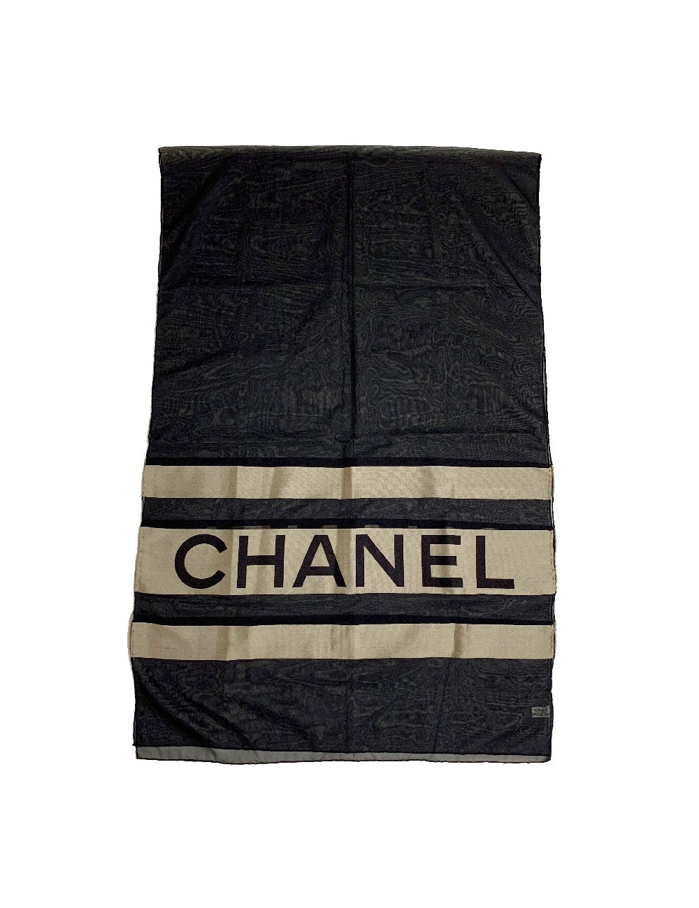 Foulard soie CHANEL noir et gris