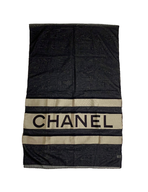 Foulard soie CHANEL noir et gris