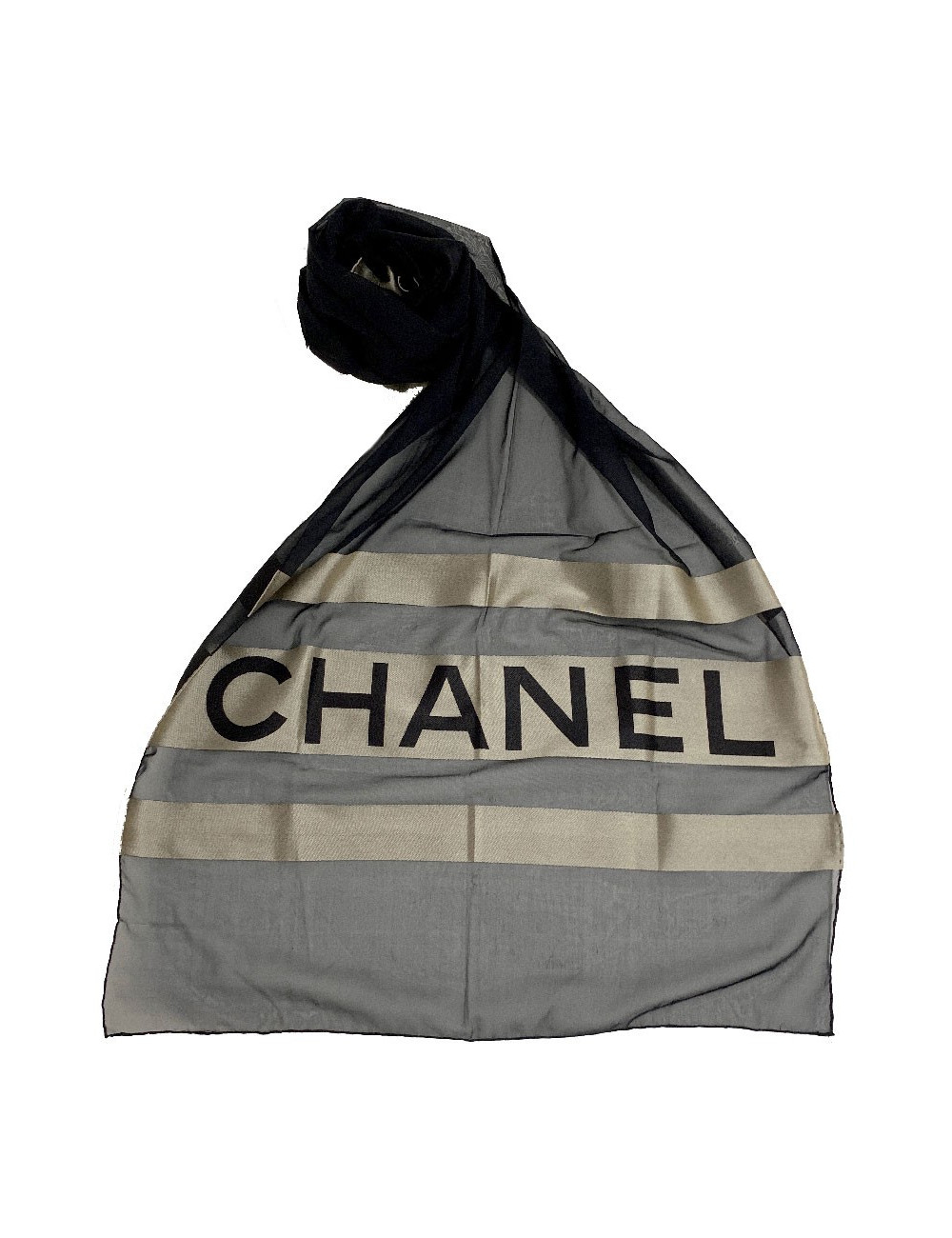 Foulard soie CHANEL noir et gris