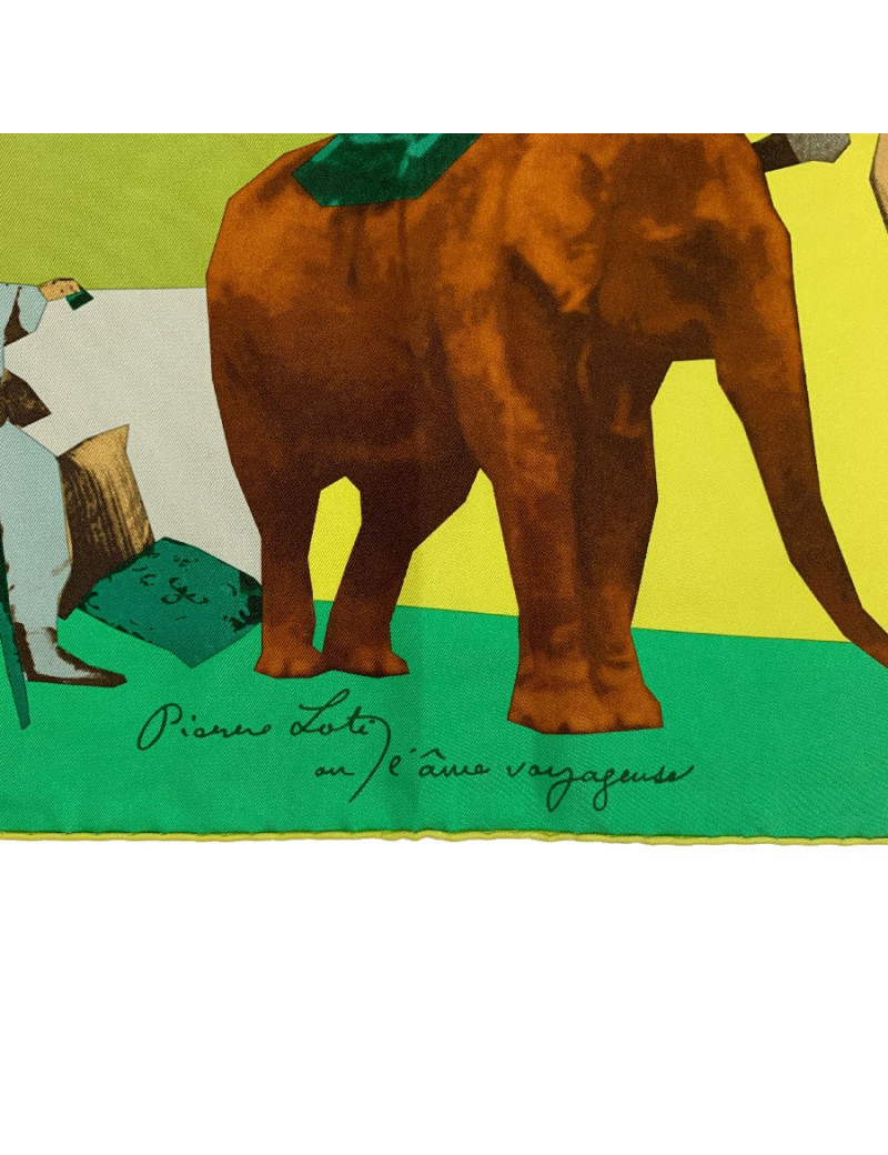 Carré HERMES Pierre Loti ou l'âme voyageuse' en soie verte 