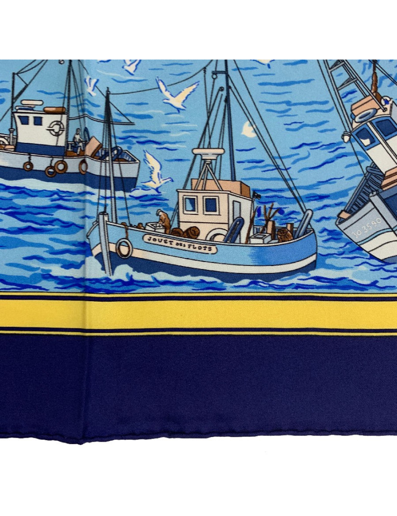 Carré 90 x 90 HERMES soie 100 % "Retour de pêche"