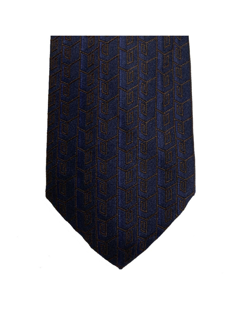Cravate VERSACE 100% soie bleue motifs VERSACE marrons