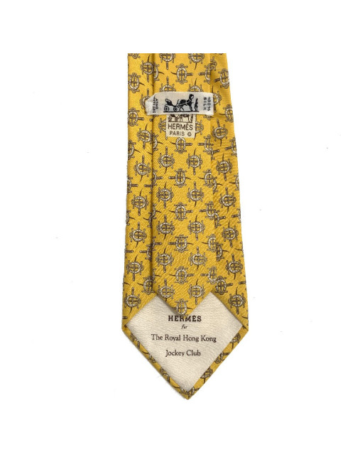 Cravate HERMES jaune en soie motif fers à cheval