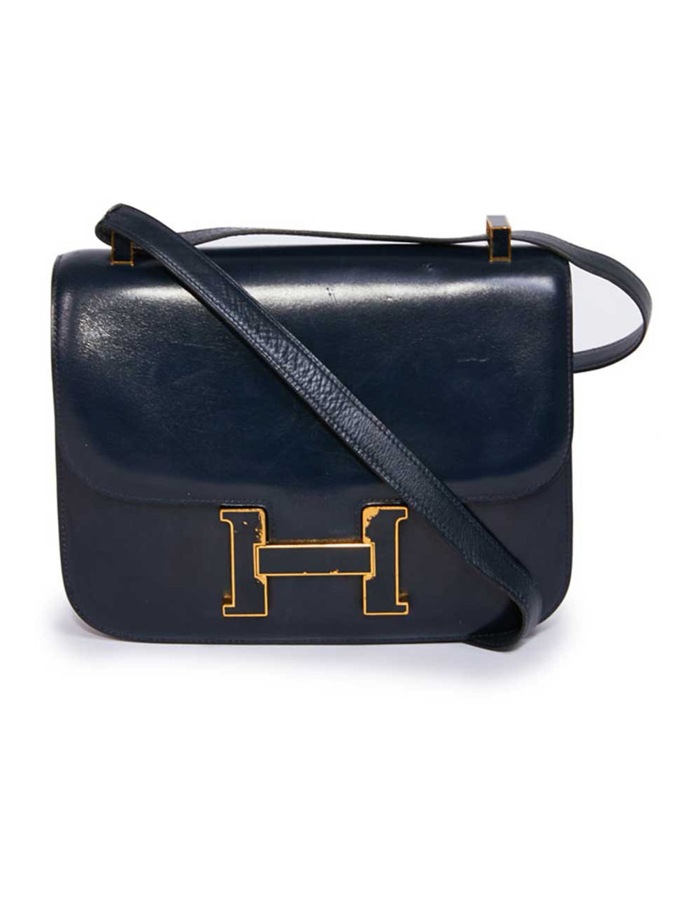 Sac Constance HERMES cuir box bleu