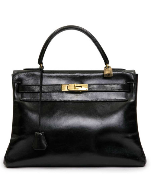 HERMES vintage Kelly 32 bag in black box leather