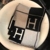 HERMÈS Avalon III throw blanket in écru and black merino wool and cashmere