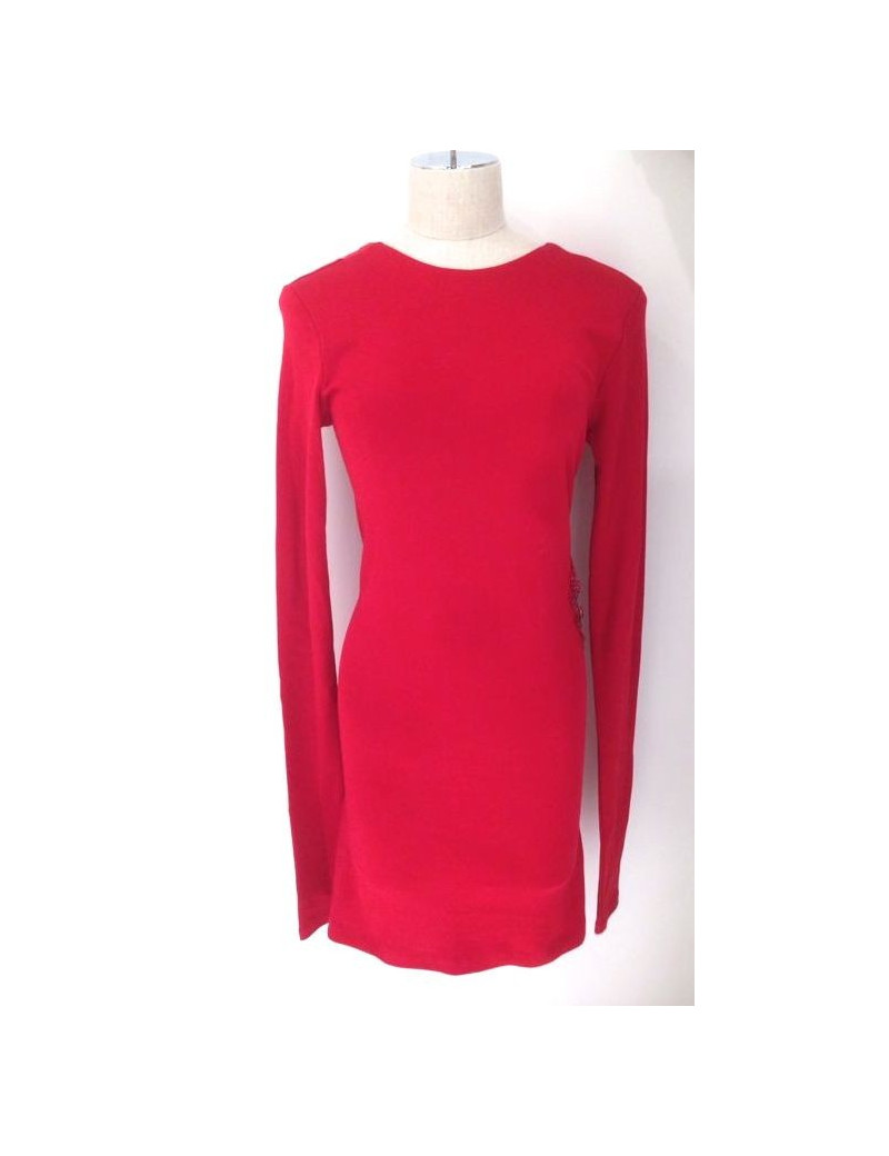 Dress BALMAIN red cotton jersey Halter, pearls and rhinestones