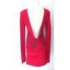Dress BALMAIN red cotton jersey Halter, pearls and rhinestones