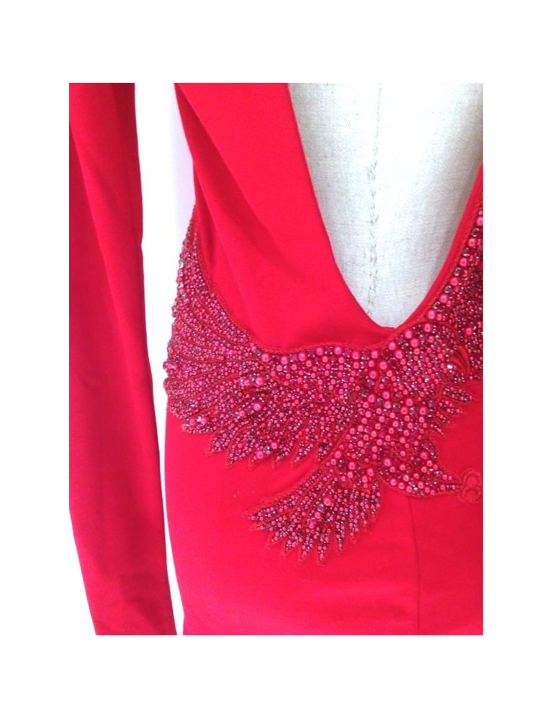 Dress BALMAIN red cotton jersey Halter, pearls and rhinestones