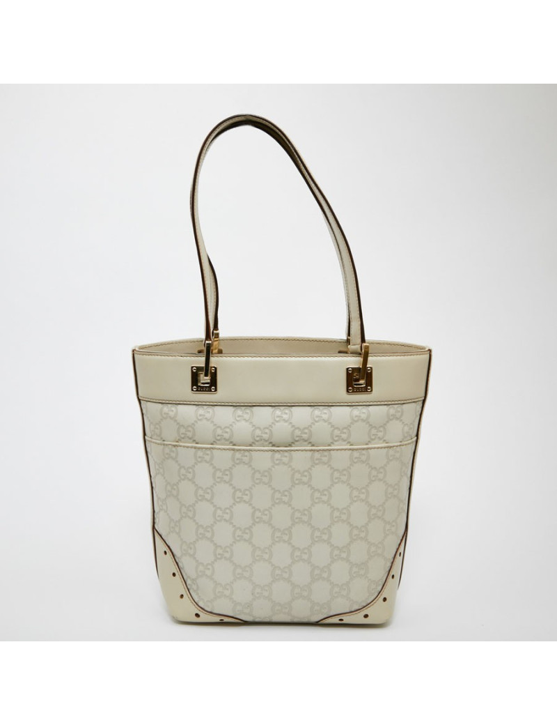 Sac seau GUCCI cuir embossé beige