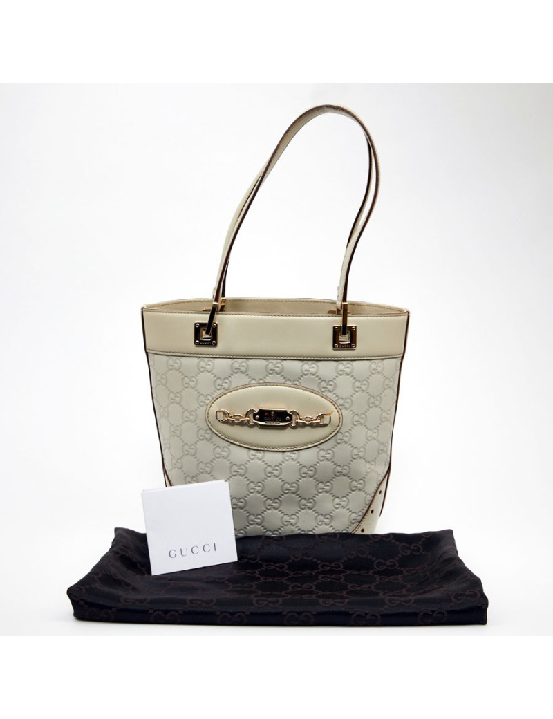 Sac seau GUCCI cuir embossé beige