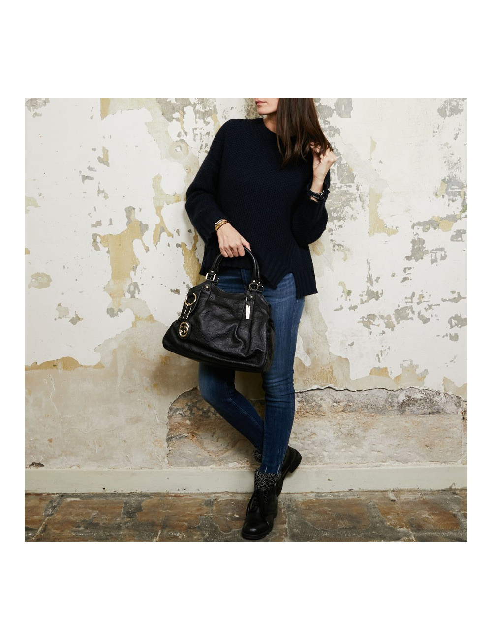 Sac GUCCI cuir embossé noir