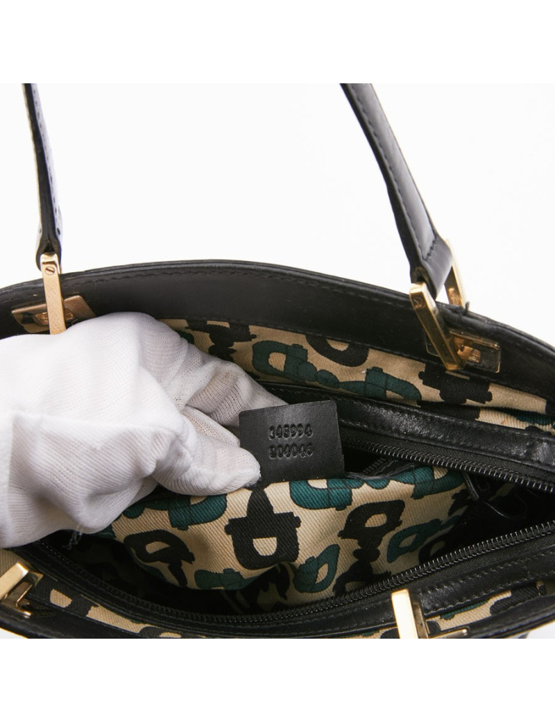 Sac seau GUCCI cuir noir et toile camouflage