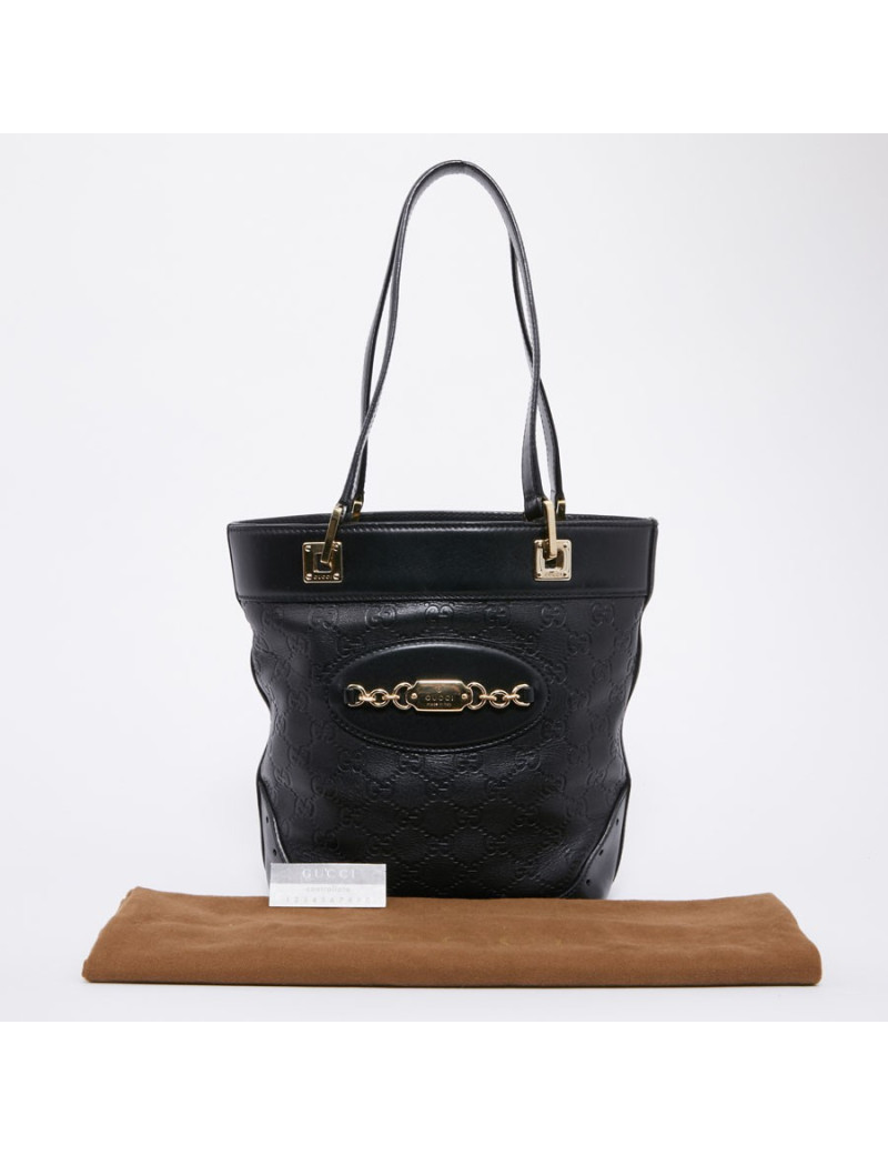 Sac seau GUCCI cuir noir et toile camouflage