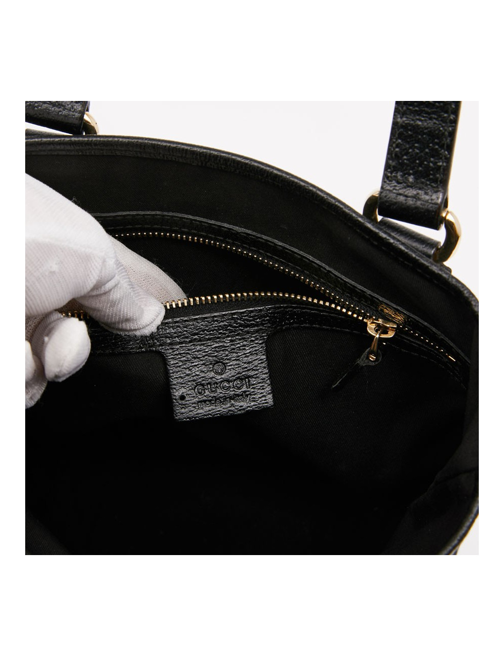 Sac seau GUCCI cuir grainé noir