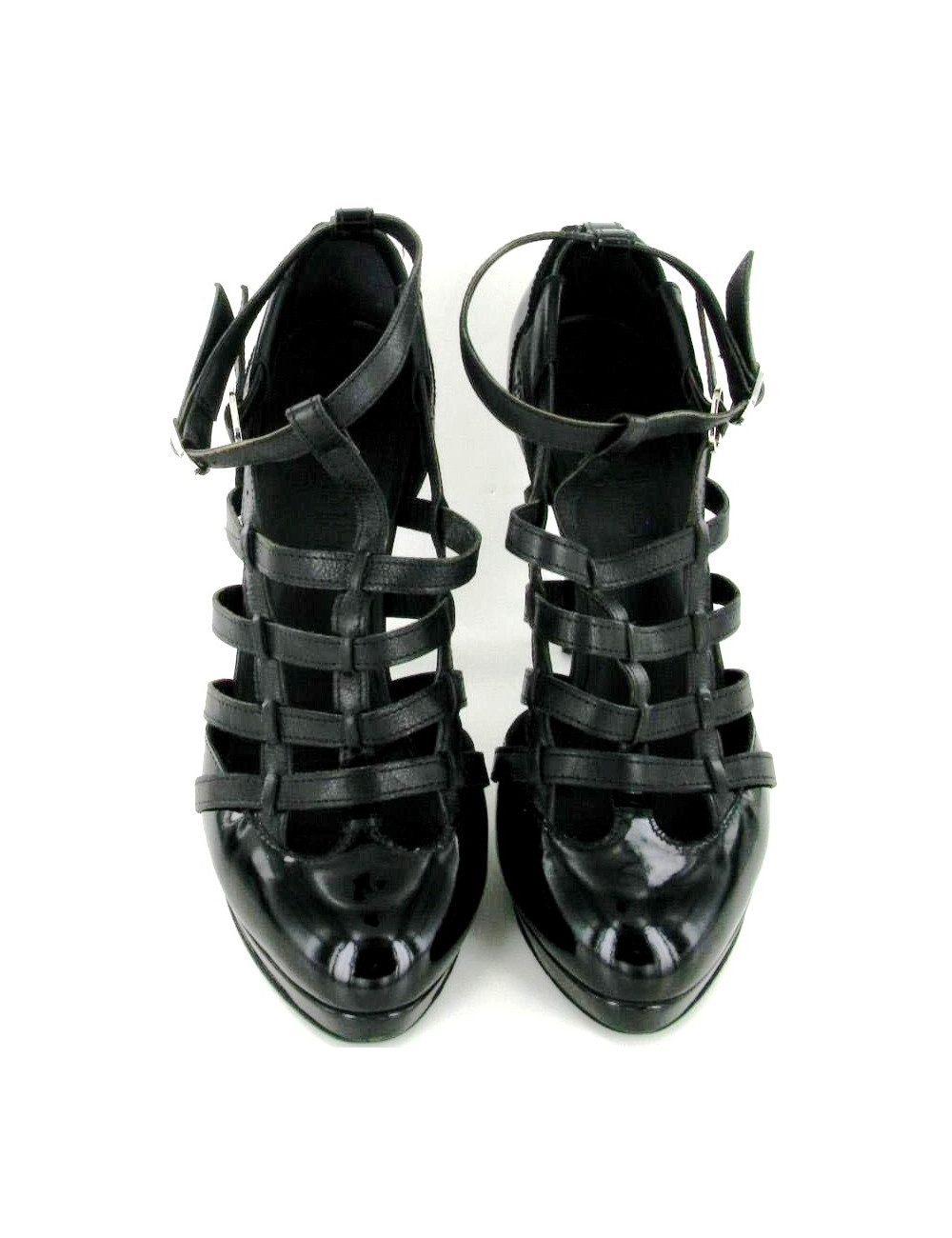 Escarpins CHANEL cuir et vernis noir T39