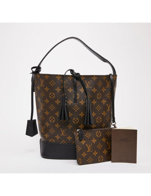 Sac seau LOUIS VUITTON toile monogram et cuir noir