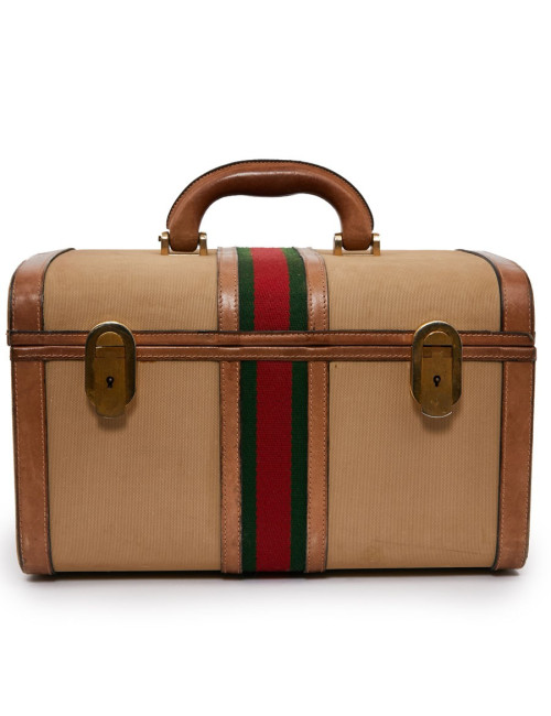 Vanity case GUCCI vintage toile et cuir beige
