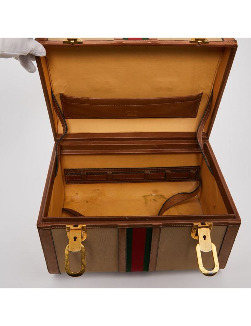 Vanity case GUCCI vintage toile et cuir beige