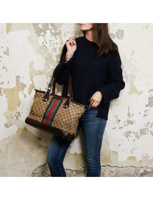 Sac GUCCI Ophidia en toile et cuir marron