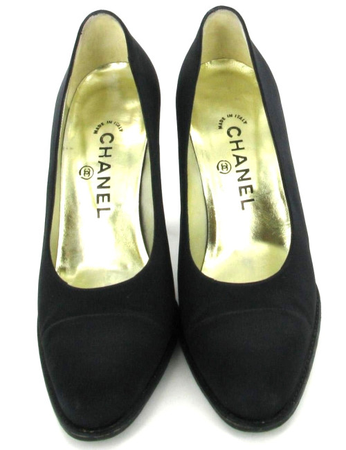 Escarpins CHANEL Couture en satin noir T 39