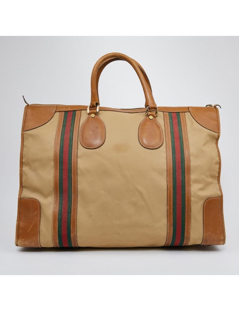 Sac Weekender GUCCI vintage toile et cuir beige