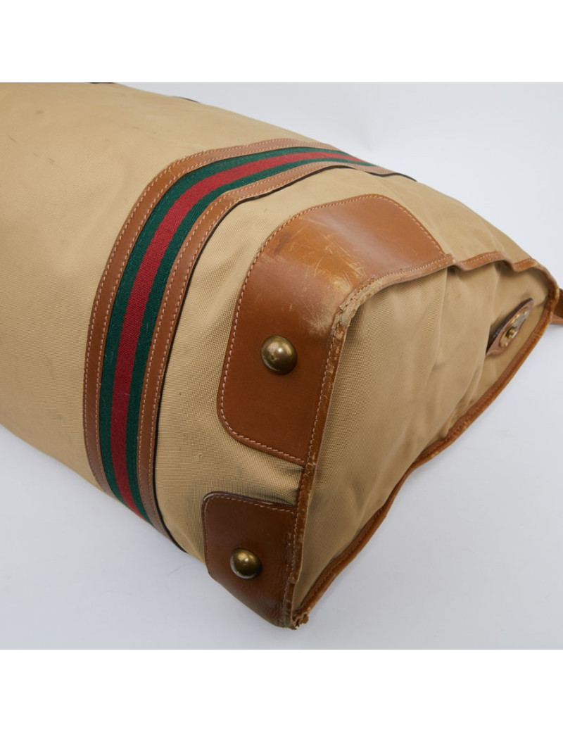 Sac Weekender GUCCI vintage toile et cuir beige