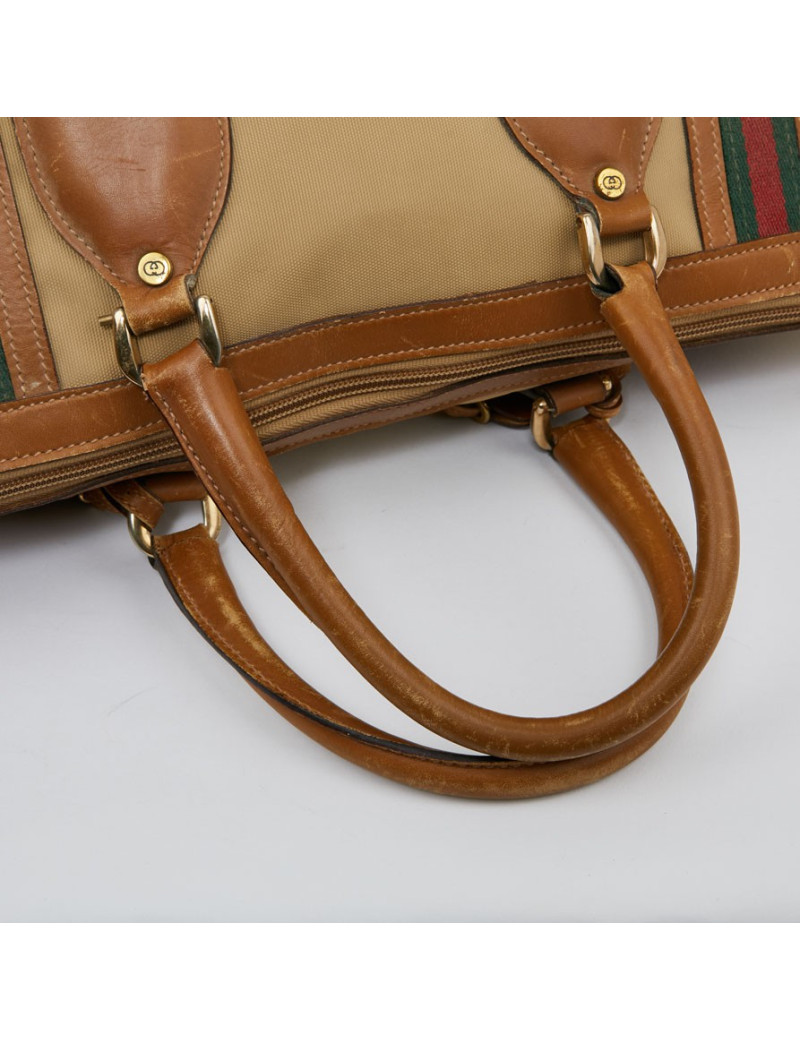 Sac Weekender GUCCI vintage toile et cuir beige