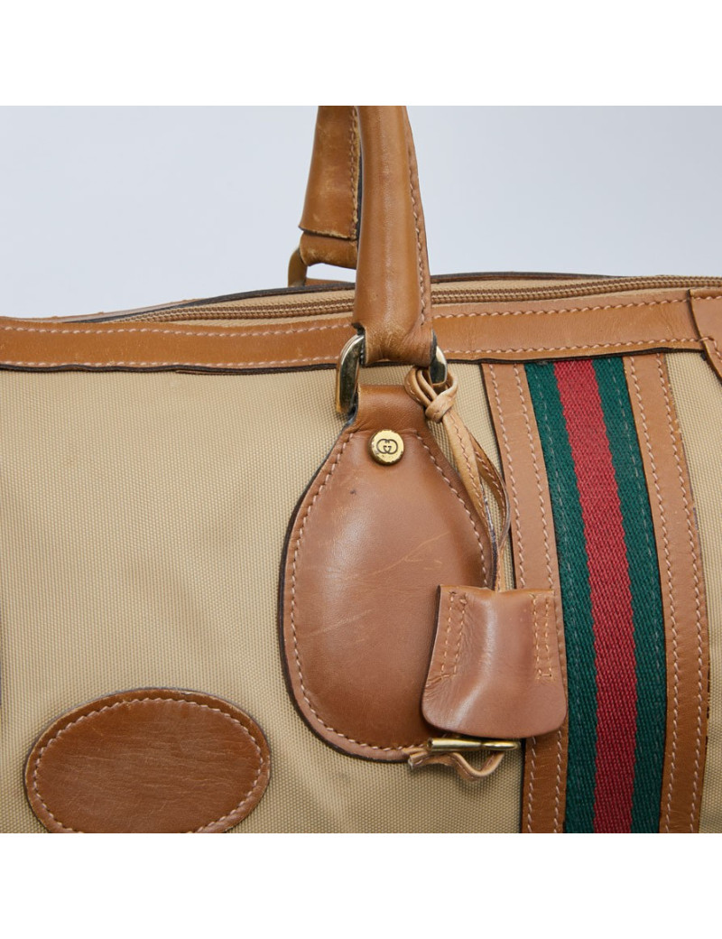 Sac Weekender GUCCI vintage toile et cuir beige