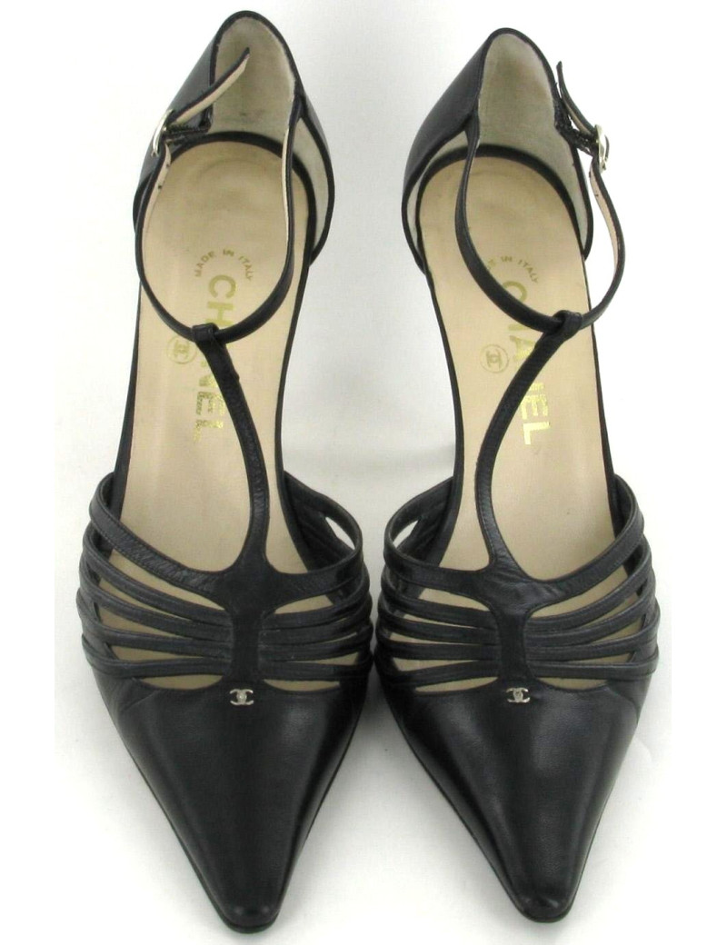 Escarpins CHANEL talon métal argenté T 39