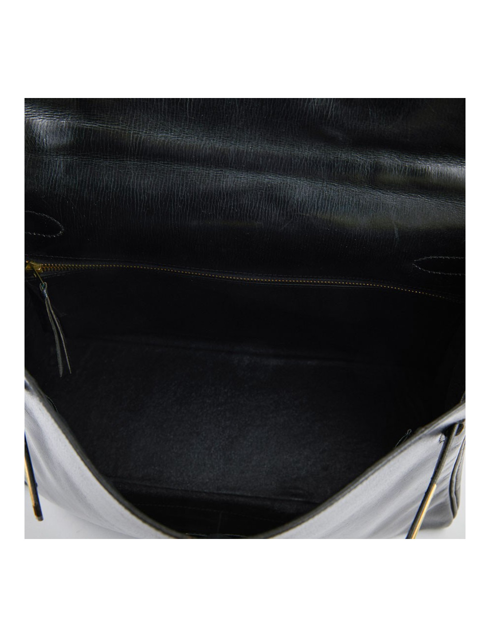 Sac Kelly 32 HERMES cuir box noir Vintage