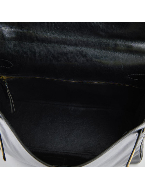 Sac Kelly 32 HERMES cuir box noir Vintage