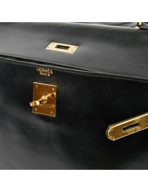 Sac Kelly 32 HERMES cuir box noir Vintage